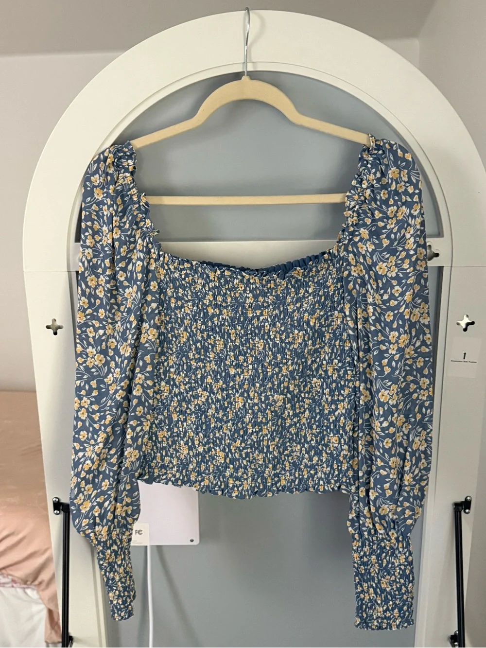 Reformation Floral Smocked Long Sleeve Top | Size S | Blue & Yellow Floral